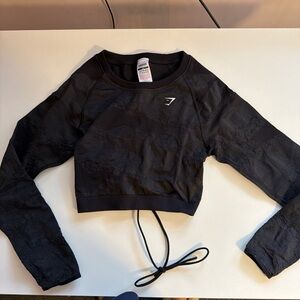 Gymshark Open Back Long Sleeve Crop Top Charcoal Medium Seamless Workout Top